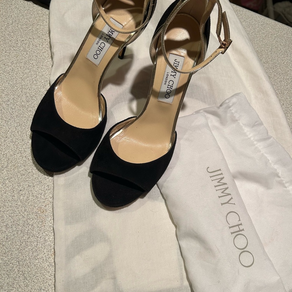 Jimmy Choo Black and Gold Heels